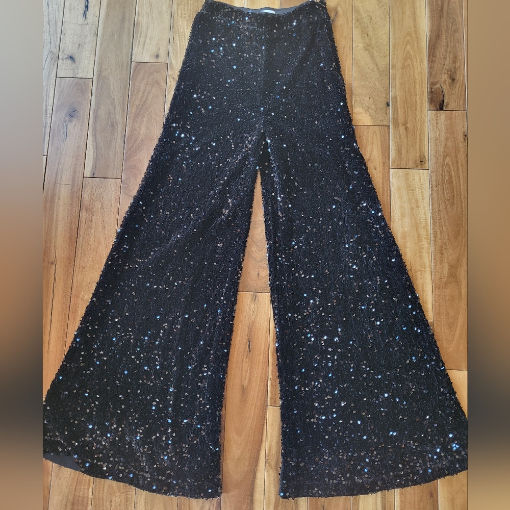 Faeriesty Black Sequin Wide-Leg Pants - Picture 3 of 5